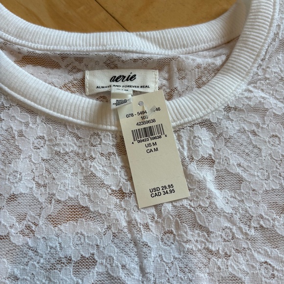 NWT AERIE Vintage White Floral Lace T-Shirt Sheer Short Sleeve Crewneck Size M - Picture 9 of 9